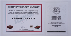Carson Soucy Game Used & Autographed Hockey Stick w/ Team Provenance