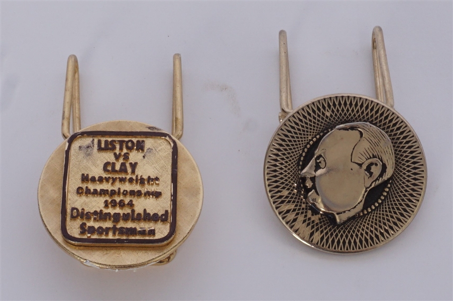 Lot of 2 Money Clips Originating From Angelo Dundee w/ 1964 Liston vs. Clay Commemorative Money Clip