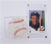 Ken Griffey Jr. Autographed OML Baseball & 1989 Upper Deck Rookie Card