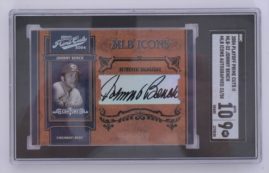 2004 Playoff Prime Cuts Johnny Bench MLB Icons Autographed Card LE #33/50 SGC
