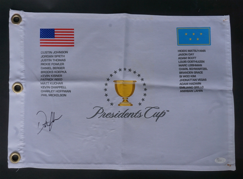 Dustin Johnson Autographed Presidents Cup Flag JSA