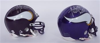 Lot of 2 Adrian Peterson & Cris Carter Autographed Minnesota Vikings Mini Helmets Beckett