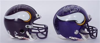 Lot of 2 Adrian Peterson & Cris Carter Autographed Minnesota Vikings Mini Helmets Beckett