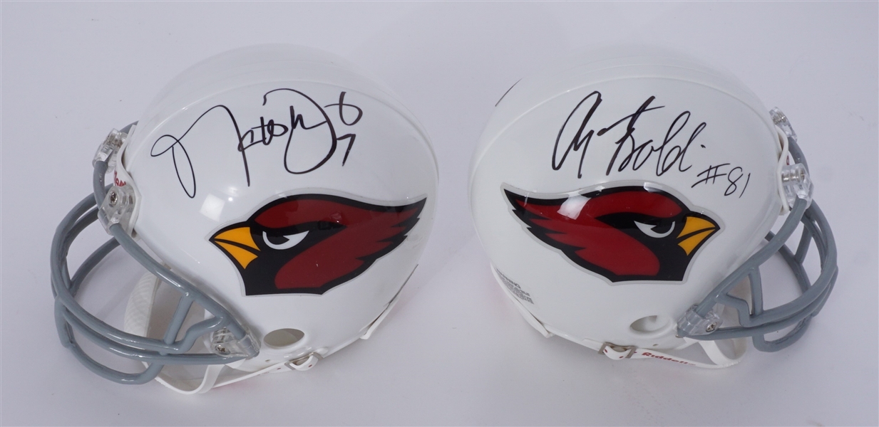 Lot of 2 Anquan Boldin & Matt Leinart Autographed Arizona Cardinals Mini Helmets Beckett