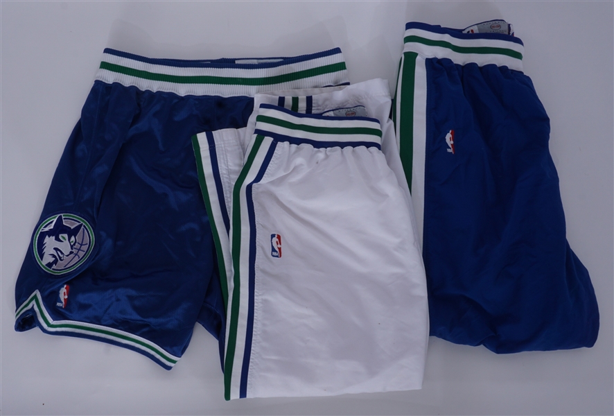 Lot of 3 Minnesota Timberwolves Worn Practice & Warmup Shorts & Pants