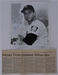 Bob Allison Autographed & Inscribed Minnesota Twins 8x10 Press Photo Beckett
