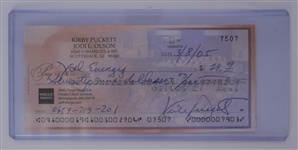 Kirby Puckett Signed Personal Check #7507