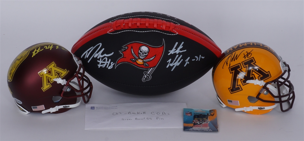Antoine Winfield Jr. & Tyler Johnson Lot w/ Autographed Mini Helmets & Football Beckett