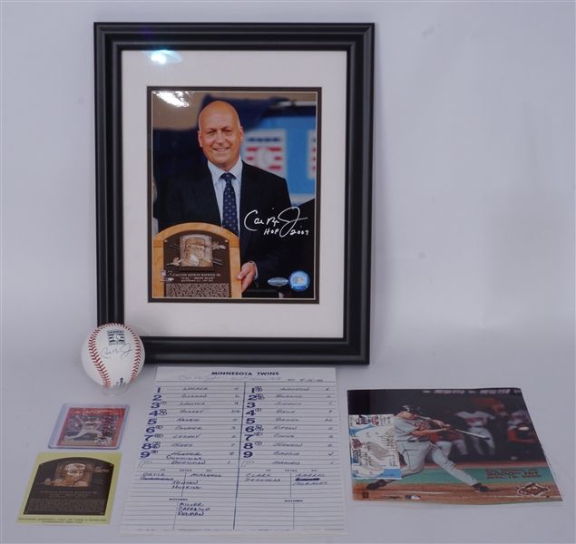 Cal Ripken Jr. Autographed Lot w/ 3,000th Hit Lineup Card