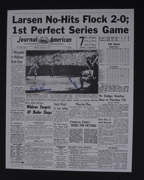 Don Larsen & Dale Mitchell Autographed New York Journal American Newspaper Reprint Beckett