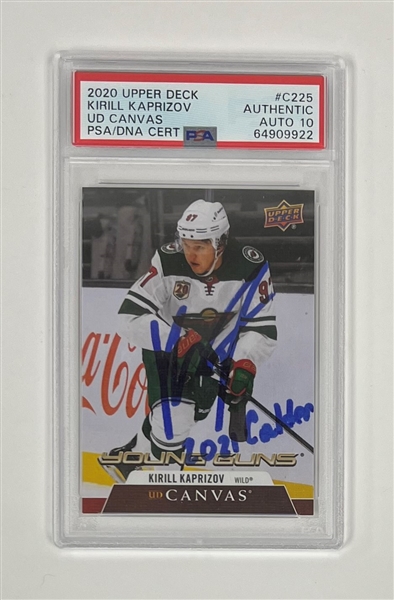 Kirill Kaprizov Autographed & Inscribed 2020 Upper Deck #C225 UD Canvas Rookie Card PSA Auto 10