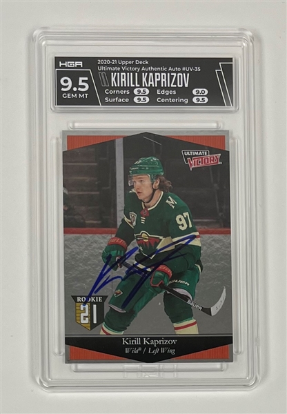 Kirill Kaprizov Autographed 2020 Upper Deck Ultimate Victory Authentic Auto #UV-35 Rookie Card HGA 9.5 Gem Mint
