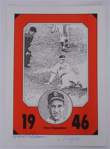 Enos Slaughter Autographed 1946 Lithograph LE #251/300 Beckett
