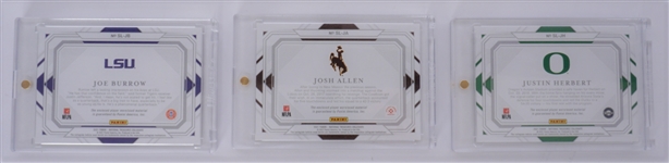 Lot of 3 Josh Allen, Joe Burrow, & Justin Herbert 2021 National Treasures Collegiate Patch Cards /99