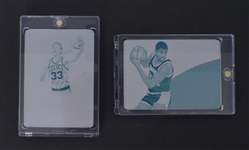 Lot of 2 Magic Johnson & Larry Bird 2014-15 Panini Cyan Plate Cards 1/1