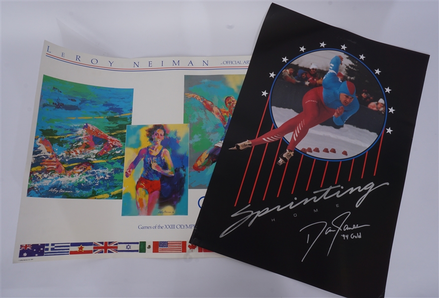 Lot of 2 LeRoy Neiman & Dan Jansen Autographed Olympic Posters Beckett
