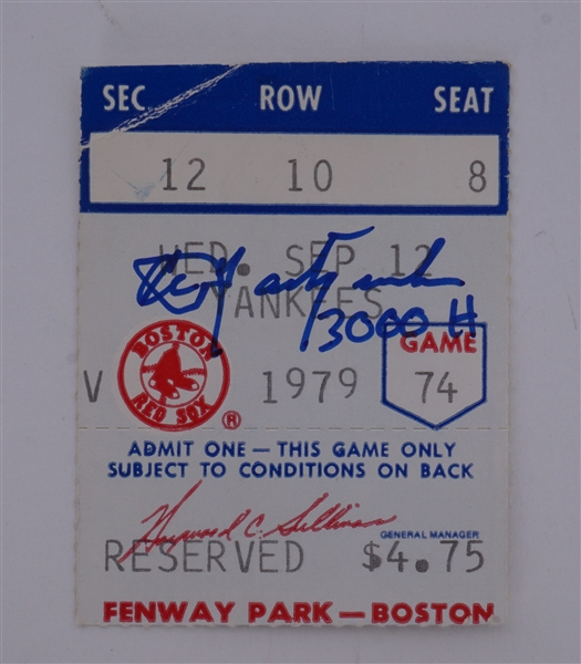 Carl Yastrzemski Autographed 3,000th Hit Ticket Stub JSA