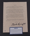 Bobby Knight Autographed "Basketball" Letter Steiner