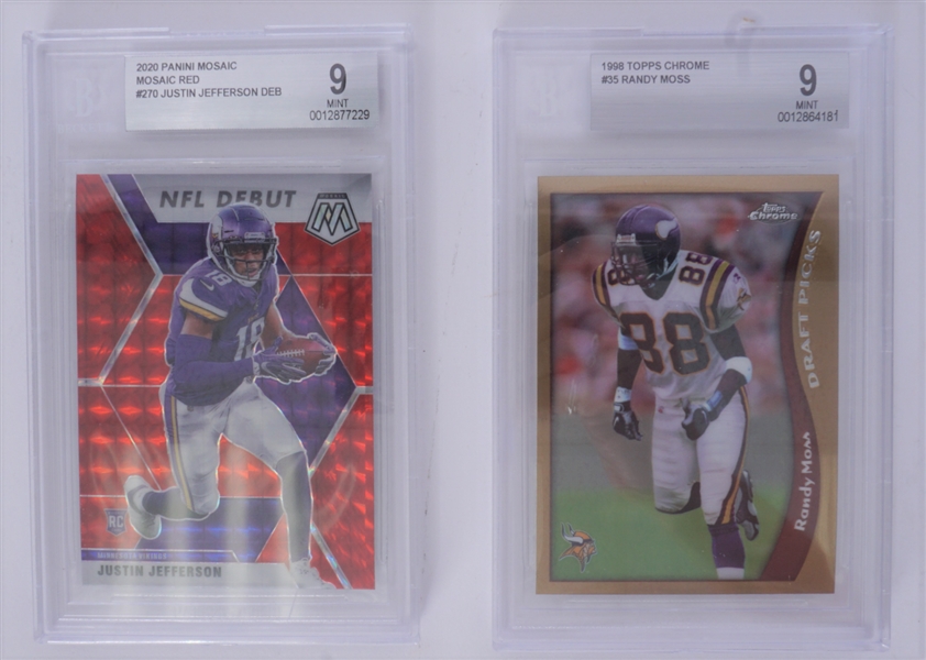 Lot of 2 Justin Jefferson & Randy Moss Graded Rookie Cards