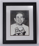 Yogi Berra Original Autographed James Fiorentino 11x14 Watercolor Painting Framed 20x24 w/ Fiorentino LOA