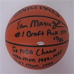 Magic Johnson Autographed & Multi-Inscribed Spalding NBA Basketball LE #17/32 w/ Plastic Display Case Steiner