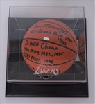 Magic Johnson Autographed & Multi-Inscribed Spalding NBA Basketball LE #17/32 w/ Plastic Display Case Steiner