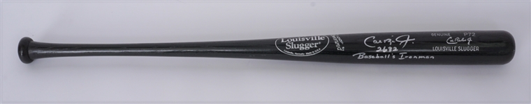 Cal Ripken Jr. Autographed & Inscribed Louisville Slugger Signature Model Bat w/ Plastic Display Case MLB & Fanatics