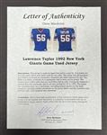 Lawrence Taylor 1992 New York Giants Game Used Jersey w/ Dave Miedema LOA