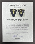 Drew Brees 2017-18 New Orleans Saints Game Used Jersey w/ Dave Miedema LOA