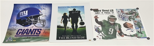 Lot of 3 Autographed Football 16x20 Photos w/ "The Blind Side" Autographed Poster