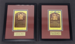 Lot of 2 Enos Slaughter & Johnny Mize Autographed & Framed Hall of Fame Plaque Postcards