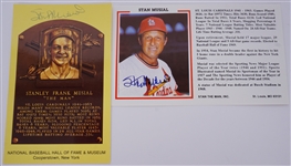 Stan Musial Autographed HOF Plaque Postcard & Stat Sheet Beckett