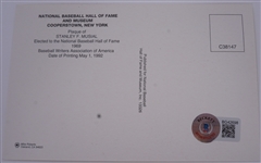 Stan Musial Autographed HOF Plaque Postcard & Stat Sheet Beckett
