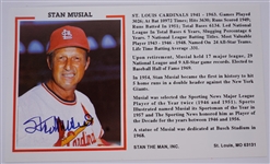 Stan Musial Autographed HOF Plaque Postcard & Stat Sheet Beckett