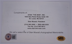 Stan Musial Autographed HOF Plaque Postcard & Stat Sheet Beckett