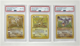 Lot of 3 1999 Hitmonlee, Raichu, & Aerodactyl Rare Holo PSA Graded Pokemon Cards