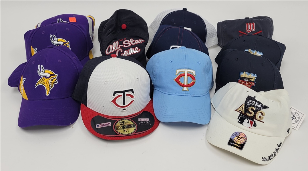 Collection of Minnesota Twins & Vikings Baseball Caps