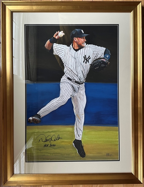 Derek Jeter Autographed & Inscribed Original James Fiorentino “Elite Series” Watercolor Painting Framed 30x40 w/ Fiorentino LOA