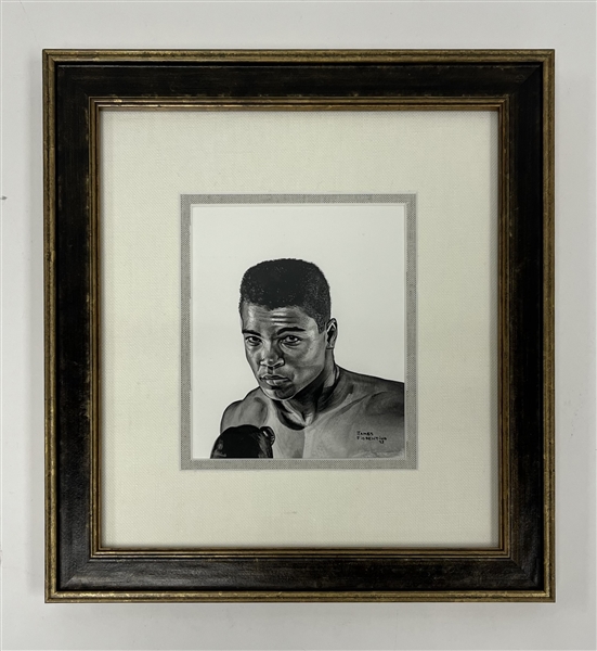 Muhammad Ali Original 5x5 James Fiorentino Watercolor Painting Framed 13x14 w/ Fiorentino LOA