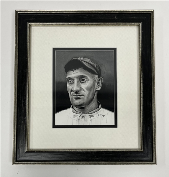 Honus Wagner Original 5x7 James Fiorentino Watercolor Painting Framed 13x14 w/ Fiorentino LOA