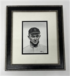 Ty Cobb Original 5x7 James Fiorentino Watercolor Painting Framed 13x14 w/ Fiorentino LOA