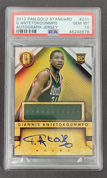 Giannis Antetokounmpo Autographed 2013 Panini Gold Standard #231 Rookie Jersey Card PSA 10