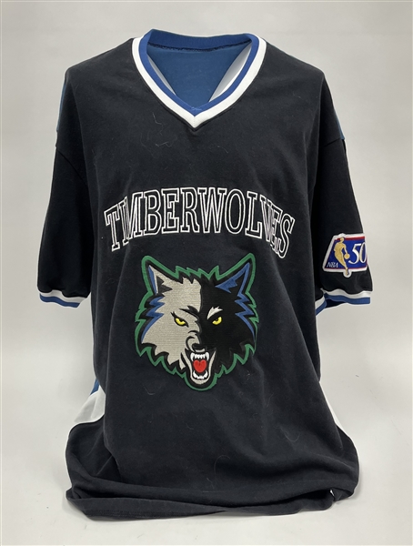 Kevin Garnett 1996-97 Minnesota Timberwolves 50th Anniversary Season Game Used Shooting Shirt w/ Dave Miedema LOA