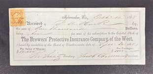 Joseph Schlitz & Jacob Obermann Signed 1868 Check w/ Beckett LOA