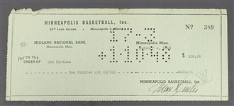 Max Winter & Sid Hartman Signed Minneapolis Lakers Check From 1948 Beckett