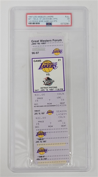 1997 LA Lakers Jan. 18th Game Full Ticket PSA 5 *1 of 2 Kobe Rookie Games w/ 21 Pts*