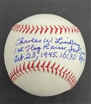 Charles W. Lindberg Autographed & Inscribed Baseball w/ Beckett LOA