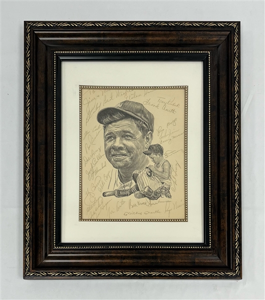 1962 New York Yankees World Series Champions Team Signed & Framed 8x10 Babe Ruth Print w/ Maris & Howard JSA LOA
