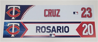 Lot of 2 Nelson Cruz & Eddie Rosario 2018 & 2019 Game Used Locker Room Nameplates MLB