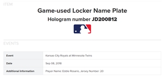 Lot of 2 Nelson Cruz & Eddie Rosario 2018 & 2019 Game Used Locker Room Nameplates MLB